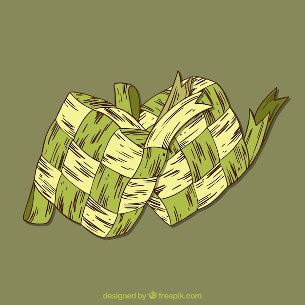 Free vector hand drawn traditional ketupat composition