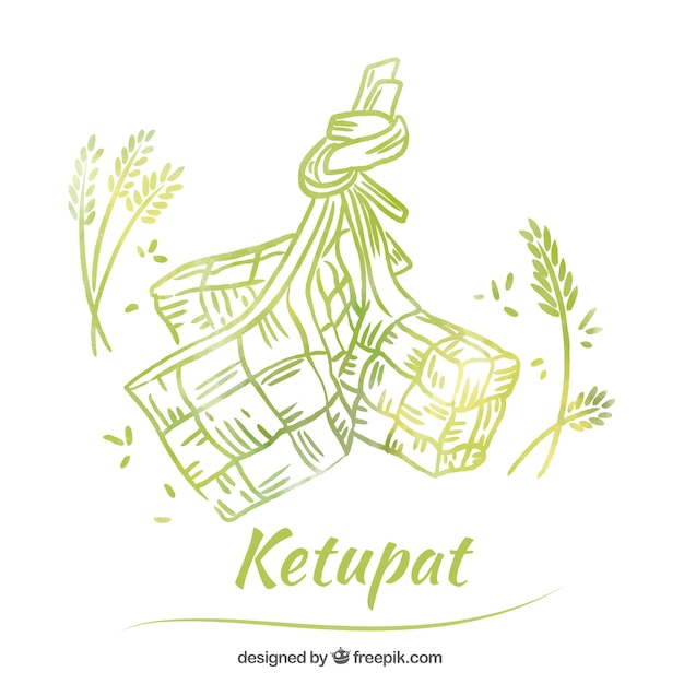 Vettore gratuito disegnata a mano tradizionale composizione ketupat