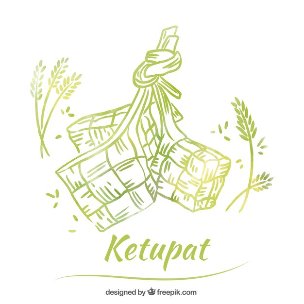 손으로 그린 전통 ketupat 구성