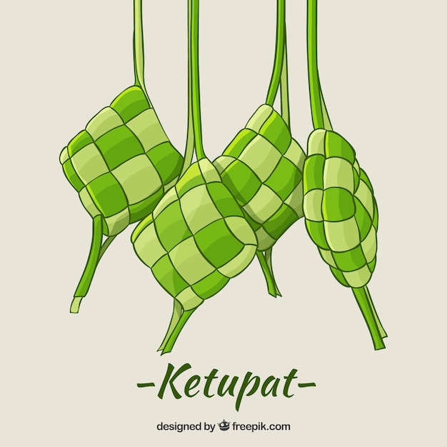 Free vector hand drawn traditional ketupat composition