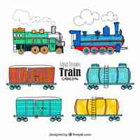 Free vector hand drawn train collection