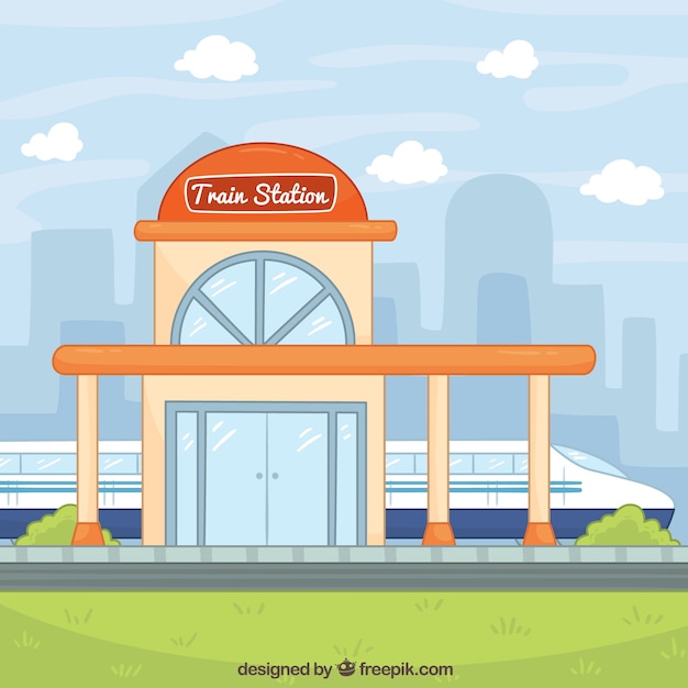 Free vector hand-drawn train station background