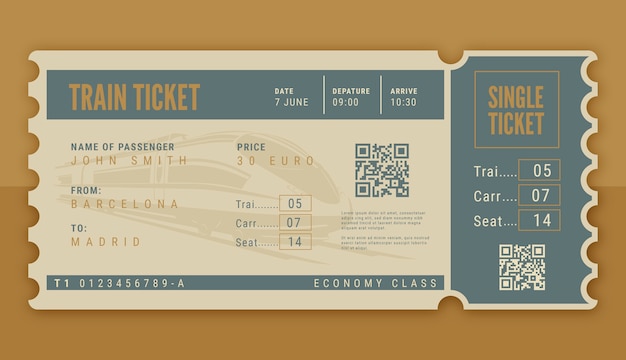 Free vector hand drawn train ticket template