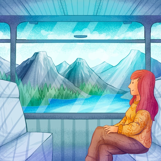 Illustrazione disegnata a mano di viaggio del treno
