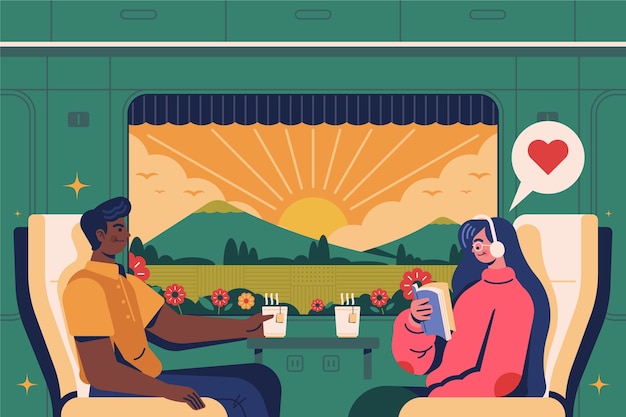 Illustrazione disegnata a mano di viaggio del treno