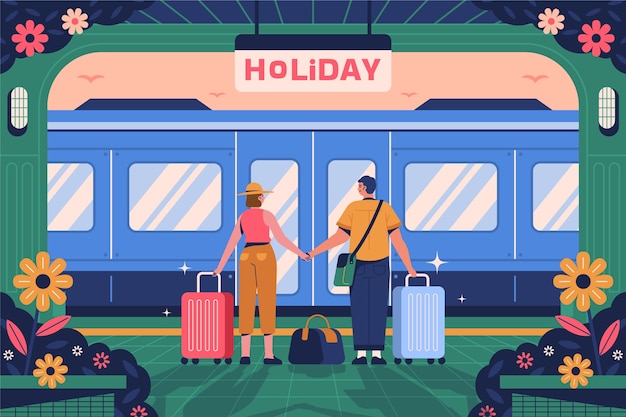 Hand drawn train travel illustration