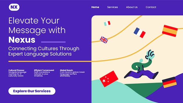 Free vector hand drawn translation services landing page