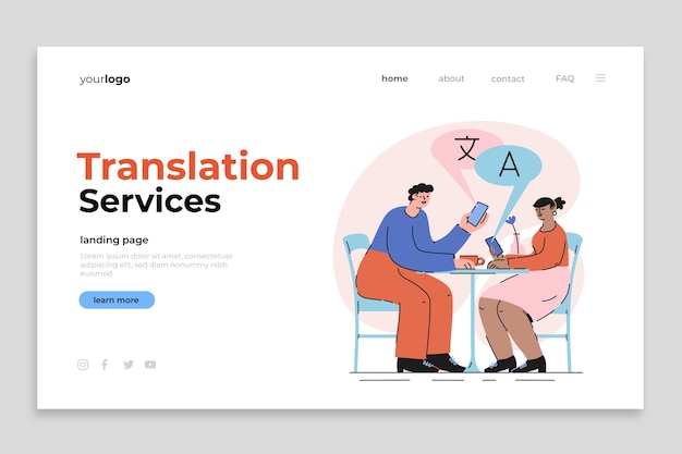 Free vector hand drawn translation services landing page