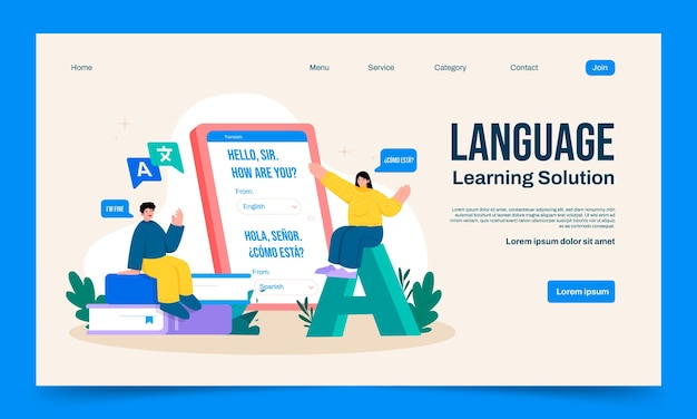 Free vector hand drawn translation services landing page