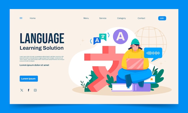 Free vector hand drawn translation services landing page