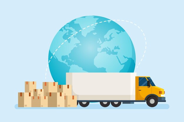 hand drawn transport truck delivery illustration