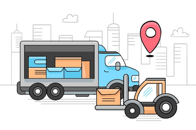 Free vector hand drawn transport truck with location