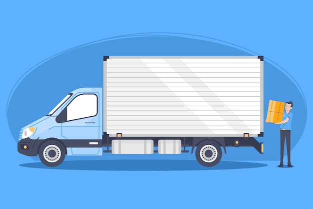 トラックと手描きの輸送の概念