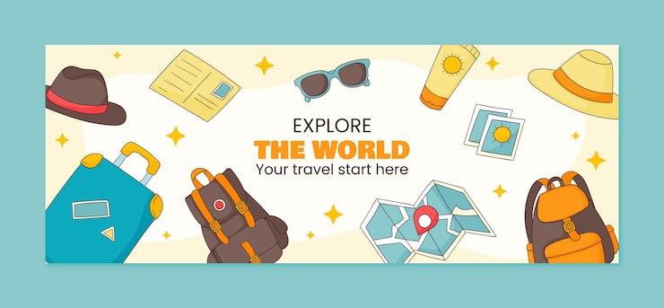 無料Vector 手描きの旅行冒険の facebook カバー
