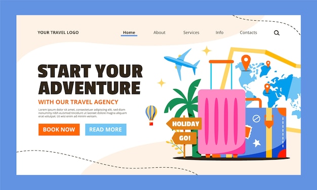 Hand drawn travel adventure landing page