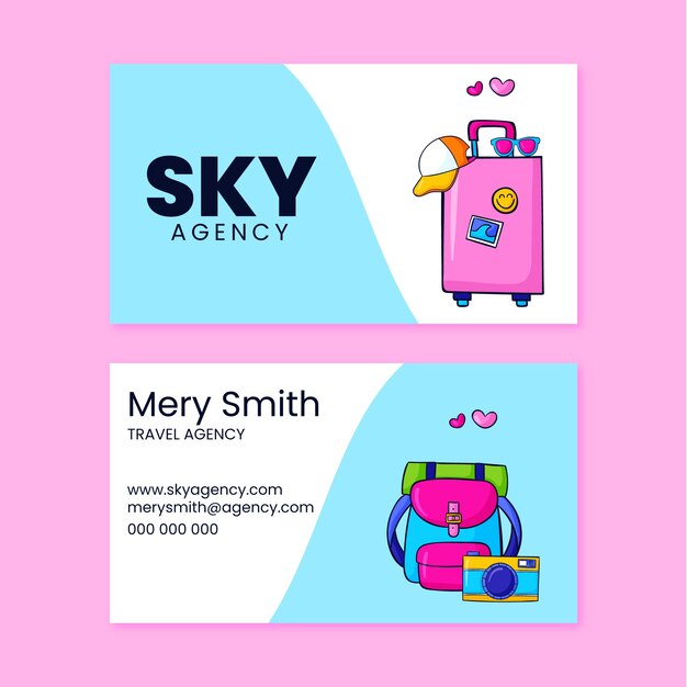 hand drawn travel agency horizontal business card