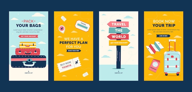 Free vector hand drawn travel agency instagram stories