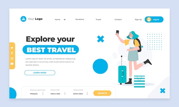 Free vector hand drawn travel agency landing page template