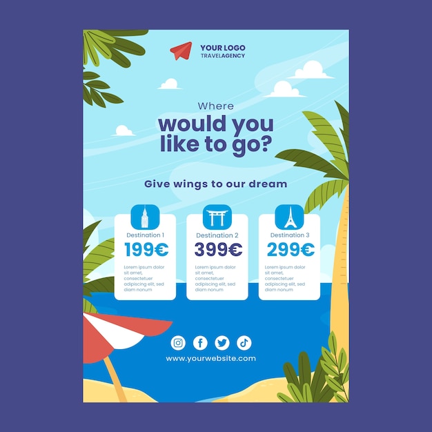 Hand drawn travel agency poster template
