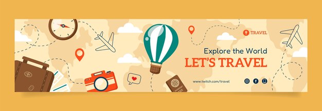 Hand drawn travel agency twitch banner template