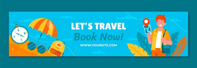 hand drawn travel agency twitch banner template