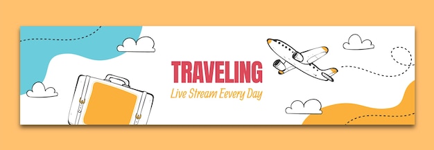 Free vector hand drawn travel agency twitch banner with plane