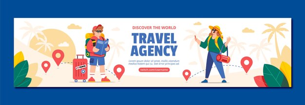 Free vector hand drawn travel agency twitch banner