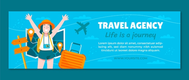 Free vector hand drawn travel agency twitter header template