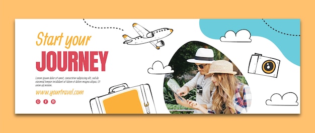 Free vector hand drawn travel agency twitter header with plane