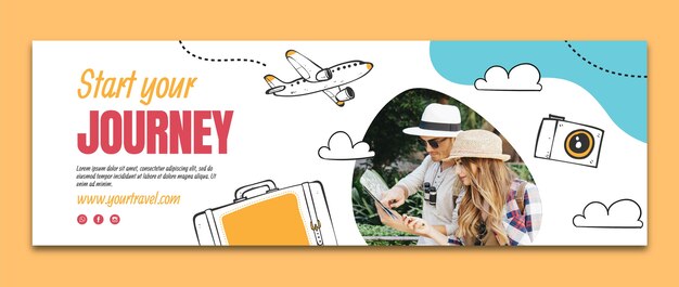 Free vector hand drawn travel agency twitter header with plane