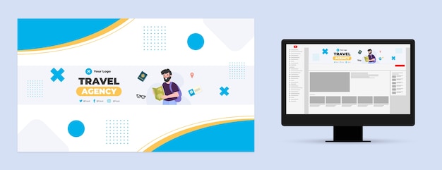 手描きの旅行代理店のYouTubeチャンネルアートテンプレート