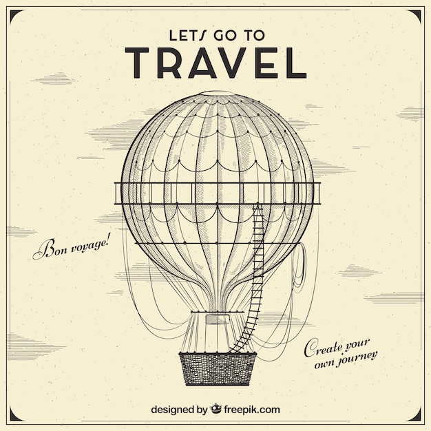 Hand drawn travel background with balloon