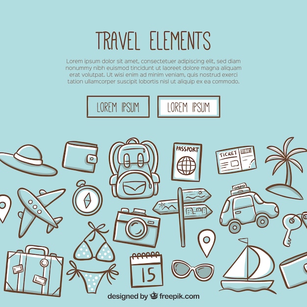 Hand drawn travel background with elements