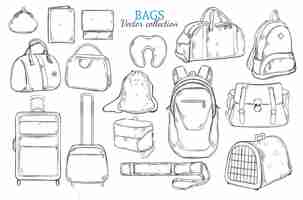 Free vector hand drawn travel bags set