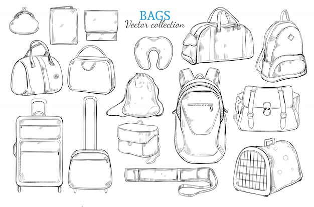 Hand Drawn Travel Bags Set