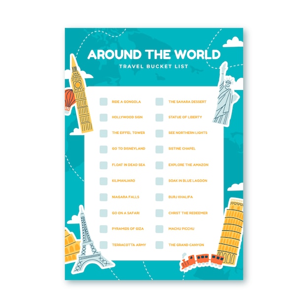 Free vector hand drawn travel bucket list