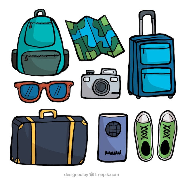 Free vector hand drawn travel element collection