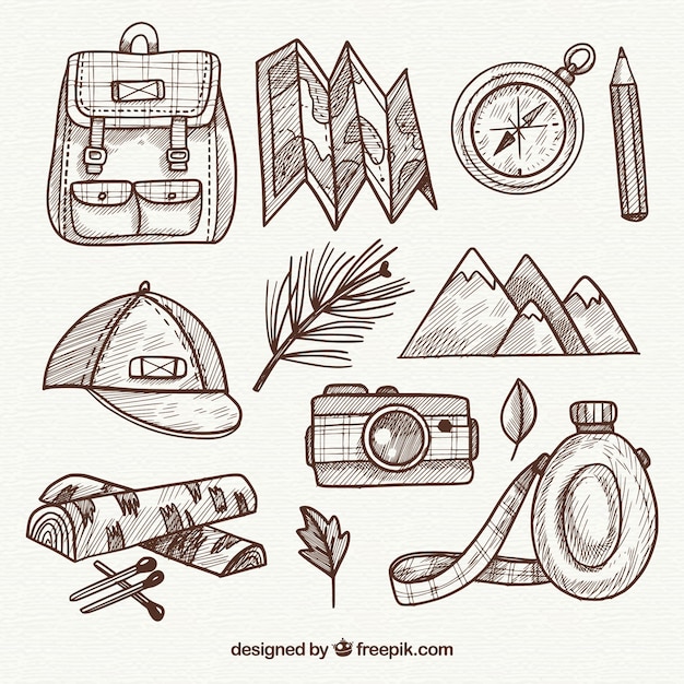 Free vector hand drawn travel element collection