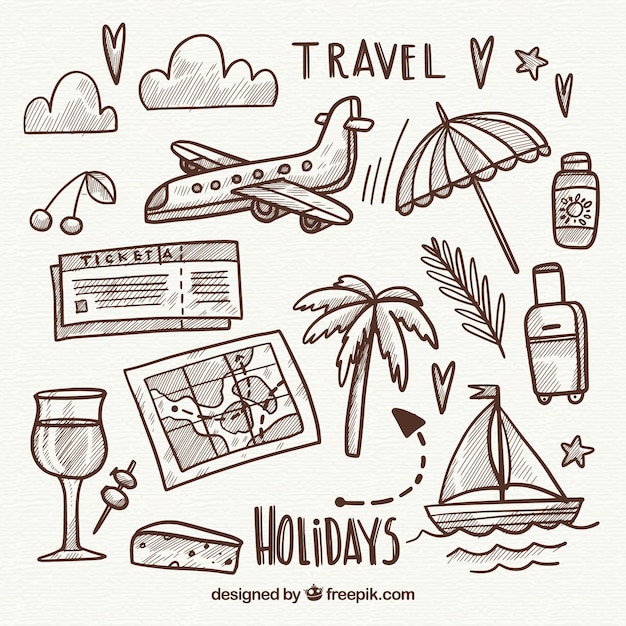 Free vector hand drawn travel element collection