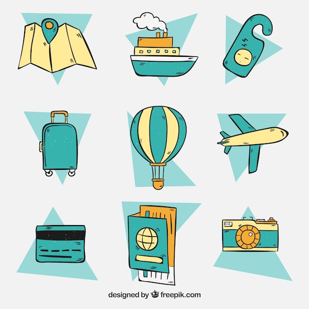 Free vector hand drawn travel elements set