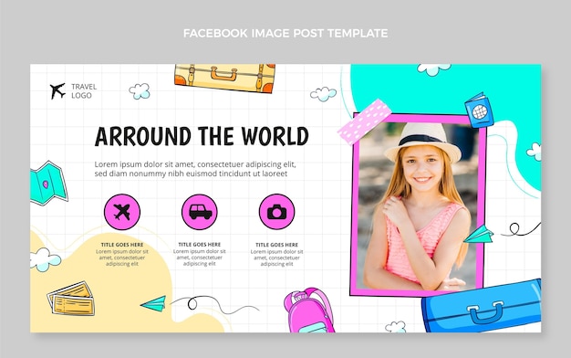 hand drawn travel facebook post template