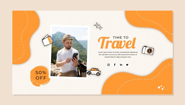 Hand drawn travel facebook post template