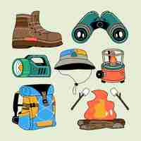 Free vector hand drawn travel hiking elements