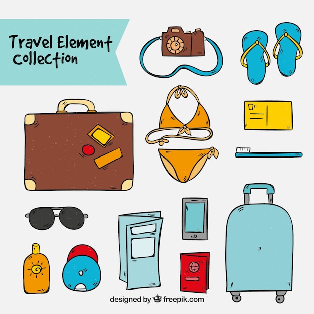 Hand drawn travel illustrations collection