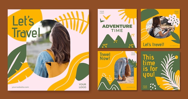 Free vector hand drawn travel instagram post collection