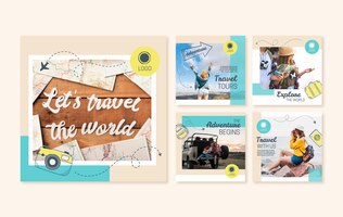 Free vector hand drawn travel instagram post collection