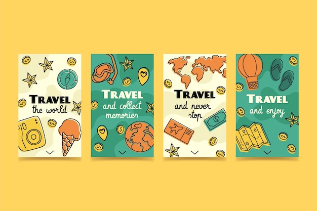 Hand drawn travel instagram story collection
