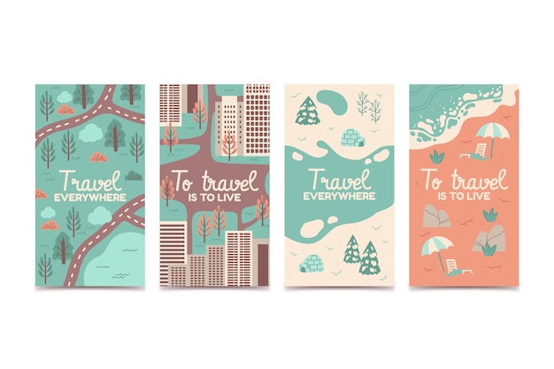Free vector hand drawn travel instagram story collection