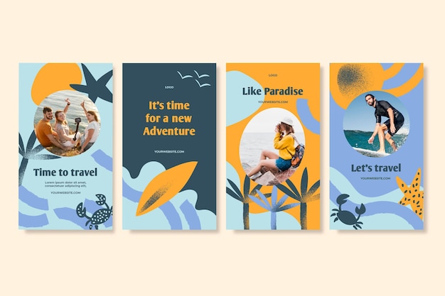 Free vector hand drawn travel instagram story collection