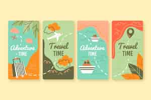 Free vector hand drawn travel instagram story collection